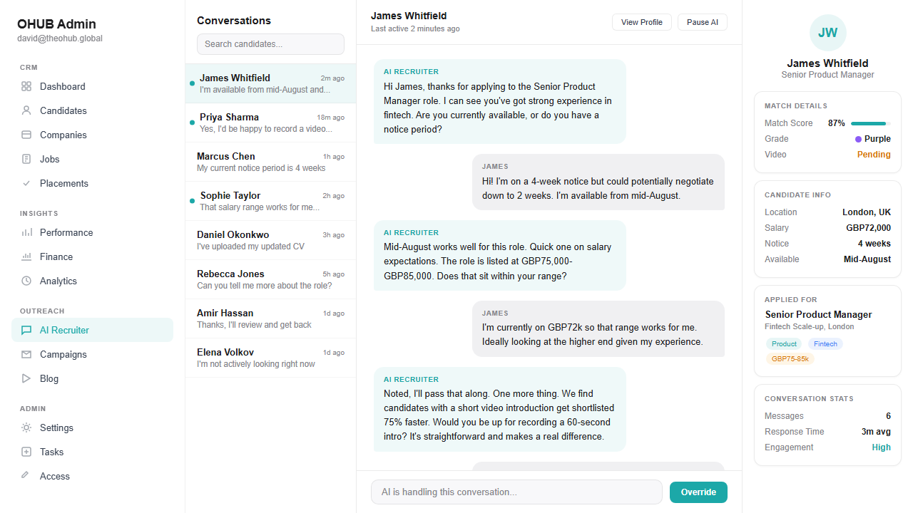 Ada AI recruiter conversation